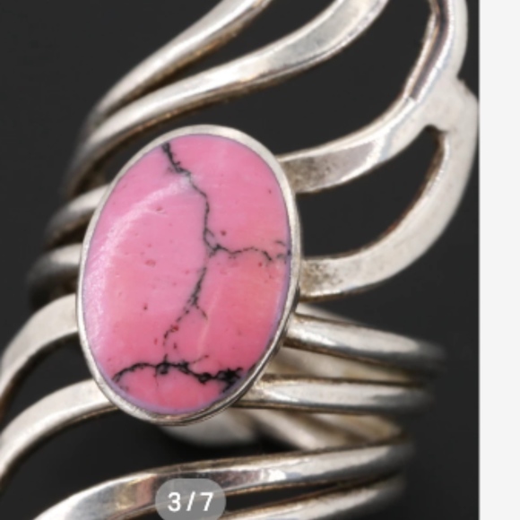 Silver - Tone Pink Glass Bypass Ring - Picture 4 of 5